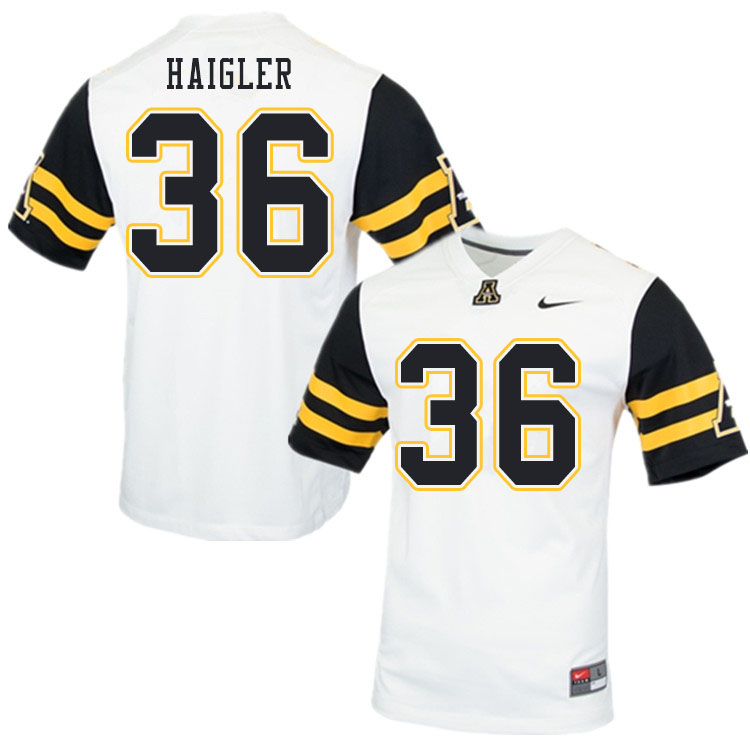 Men #36 Kevon Haigler Appalachian State Mountaineers College Football Jerseys Sale-White - Click Image to Close